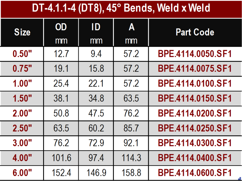 DT8 45 Deg Bend